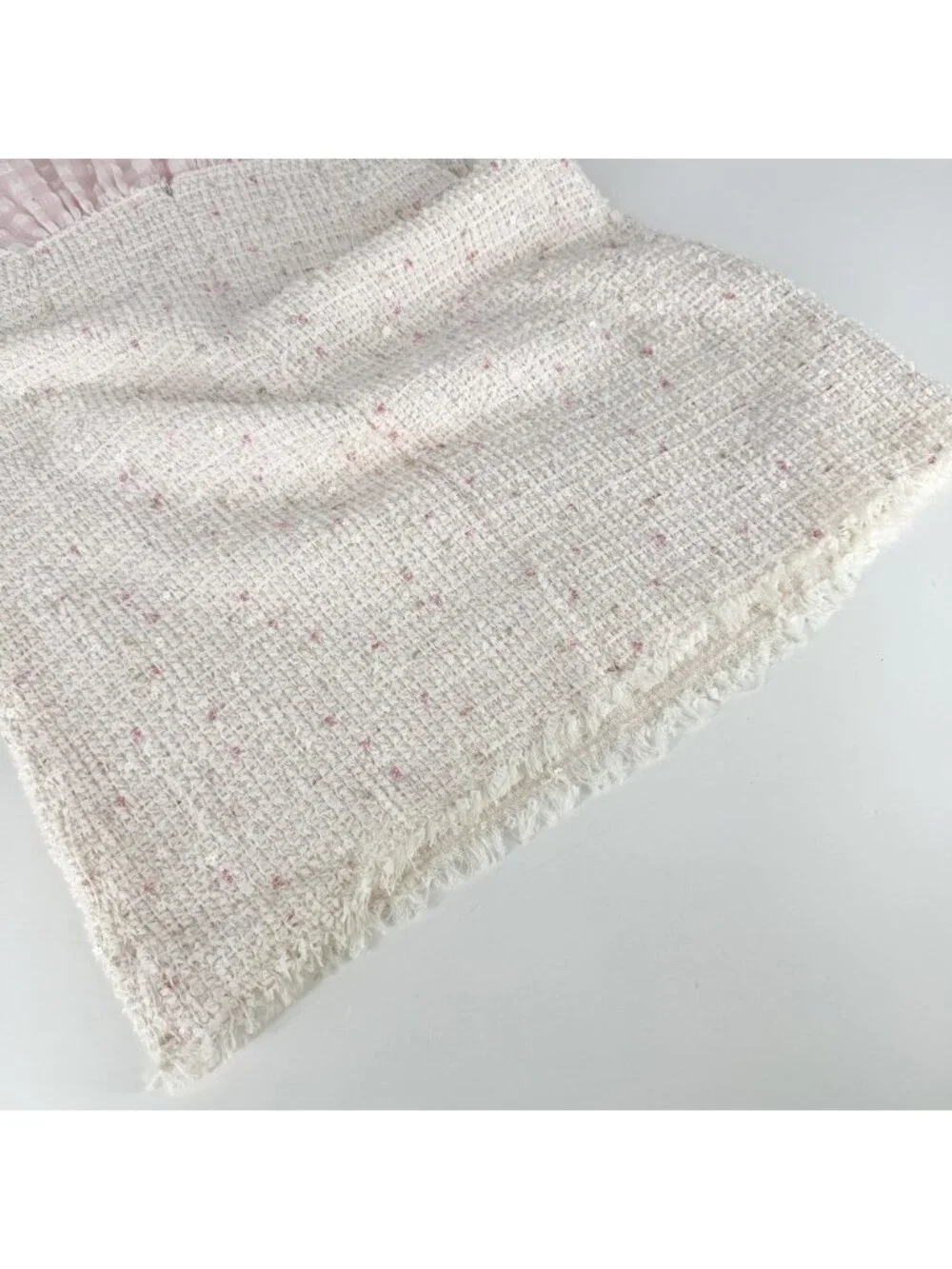 Chanel Dress Tweed Check Coco Button Sequin 38 Pink White Spring Summer Autumn